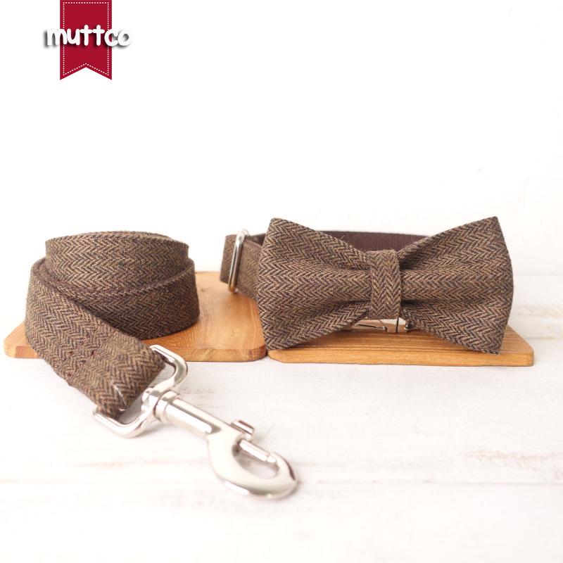 MUTTCO Dog Collar & Bow Tie Leash Set - Durable & Pull-Resistant UDC-118 Medium