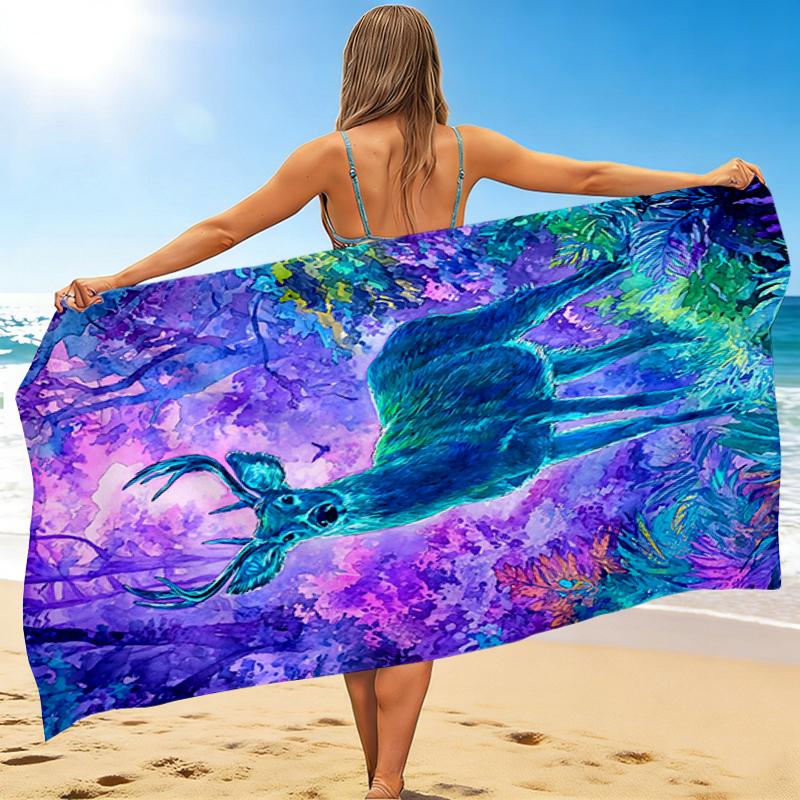 1Pc Fantasy Deer Forest Beach Towel Quick Dry Multiuse For Beach Pool Gym Yoga Home Travel Christmas Halloween Xmas Gift Eg19