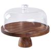 12 inch acrylic cover solid wood Cake Stand with feet round snack display plate can hold dessert  cheese plate  Brown