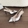Slim heel women's sandals 2025 summer new silk bow pointed high heel single shoes simple women's shoes