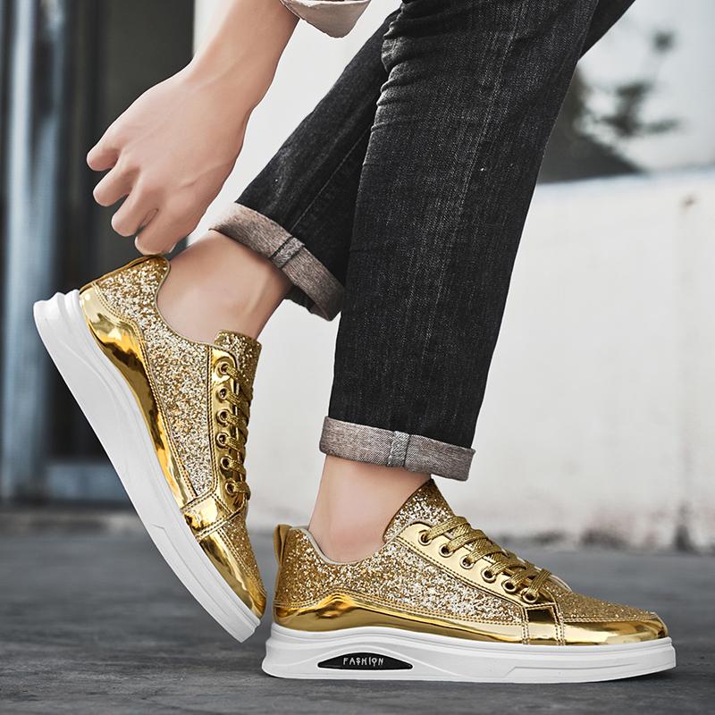 Men’s Gold Sports Shoes Casual Silver Street Style Running Sneakers Students Over Sized Black Skateboard Shoes