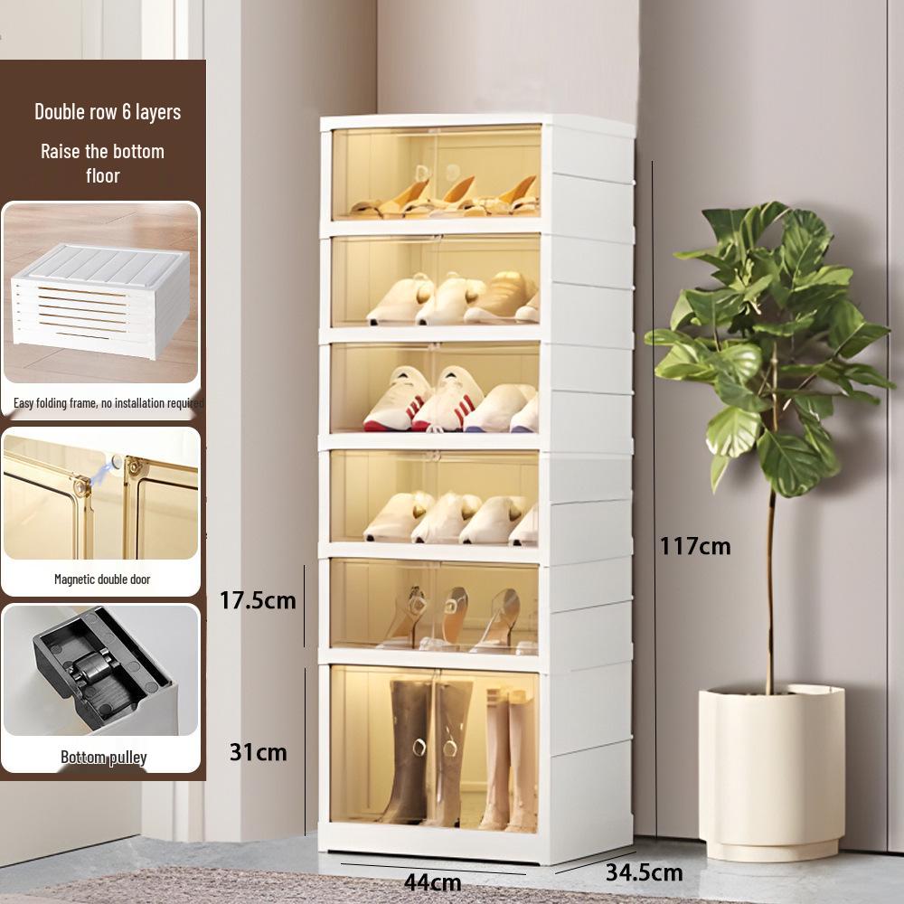 Transparent Plastic Foldable Shoe Storage Box - No-Installation Dustproof Shoe Cabinet & Movable Rack.