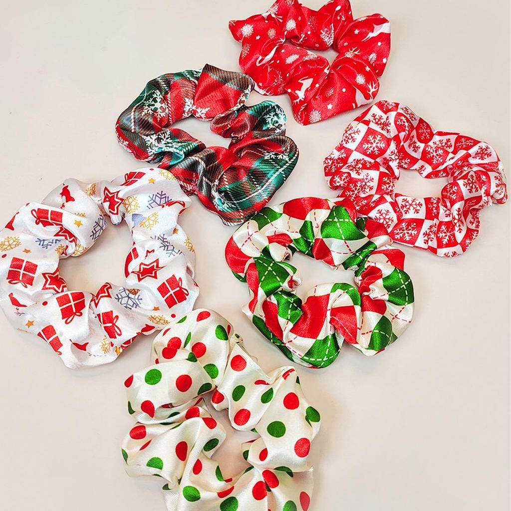 Colorful European & American Christmas Satin Scrunchies - High Elasticity Hair Tie & Headwear