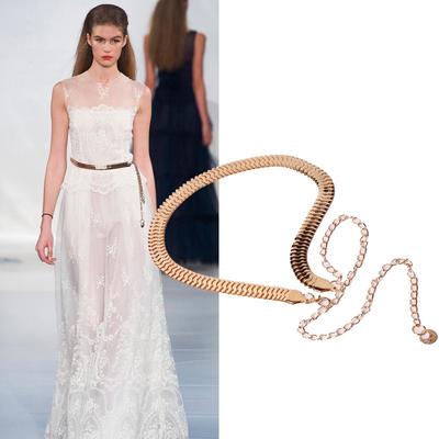 Dames Lady Fashion Fish Skin Patroon Metalen Gouden Ketting Riem Tailleband