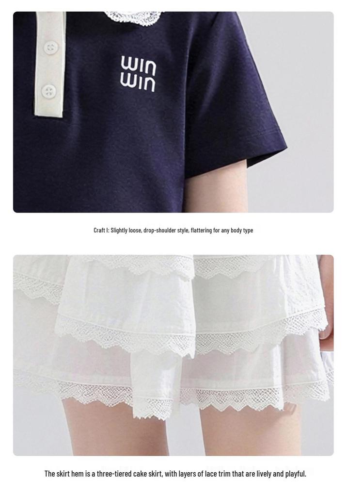 Spitzen-Sommerrock & T-Shirt Set für Mädchen - Modisches Prinzessinnen-Zweiteiler-Outfit