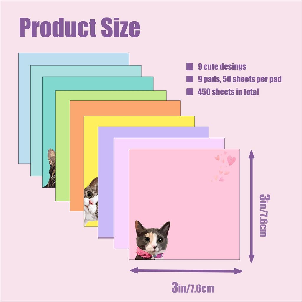 Creative Cat Sticky Notes: Strong Adhesive, Colorful Strips, Cute Small Notebook for Students