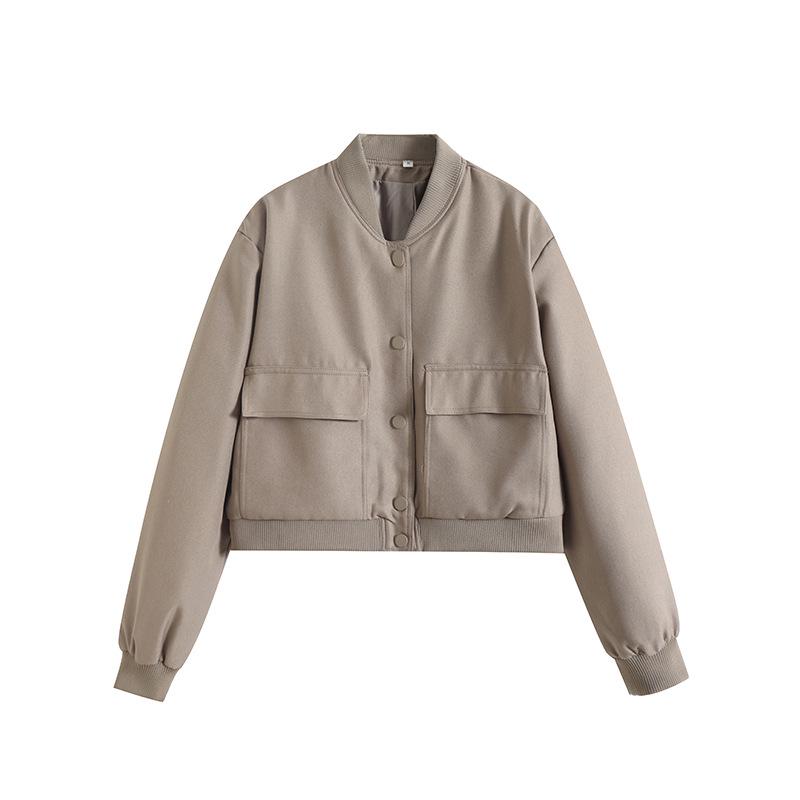 Summer 2024 Women's European-American Style Bomber Jacket with Large Pockets