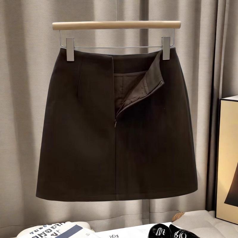 Women's Korean-Style Gray Wool A-line High-Waisted Slim Short Skirt - 2025 Autumn/Winter Collection