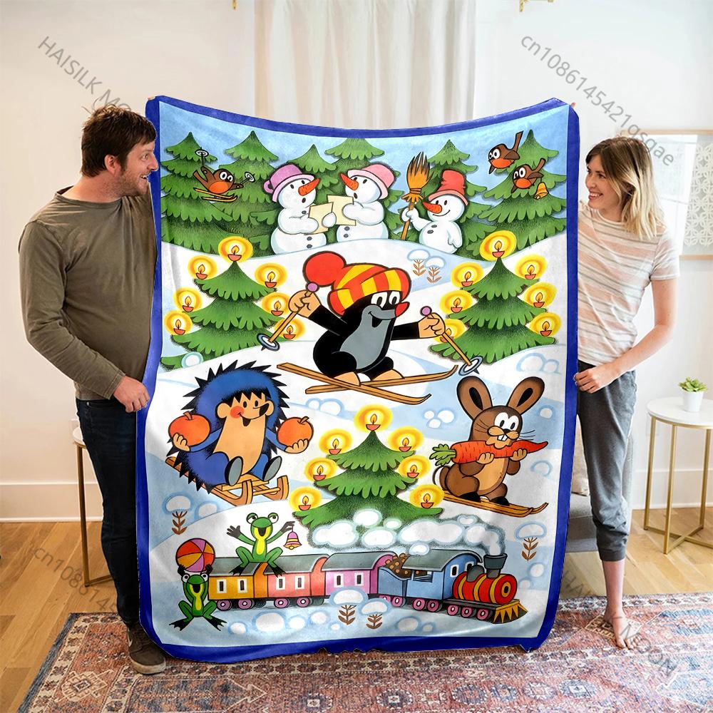 Cute Little Mole Print Cartoon Blanket Warm Soft and Comfortable Home Travel Sofa Bedding Camping Cars Cover Blanket for Gifts