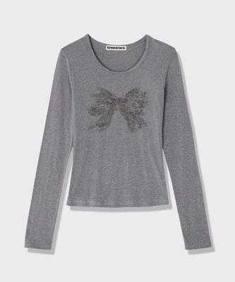 CHICKS Scratch Ribbon Long Sleeve T-Shirt Melange