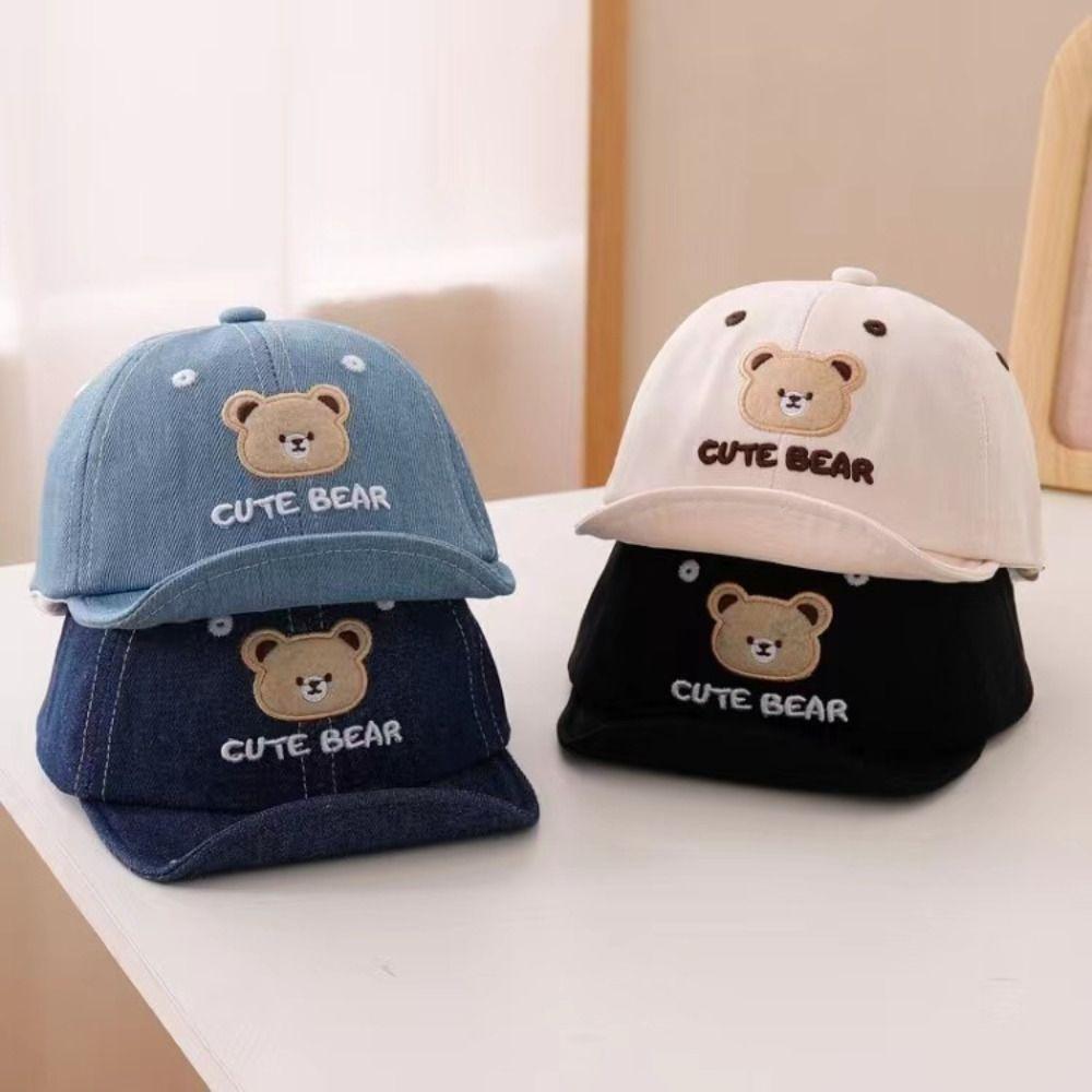 Breathable Baby Baseball Hat Cartoon Bear Baby Sun Visor Hat Simple Toddler Peaked Cap  Boys Girls