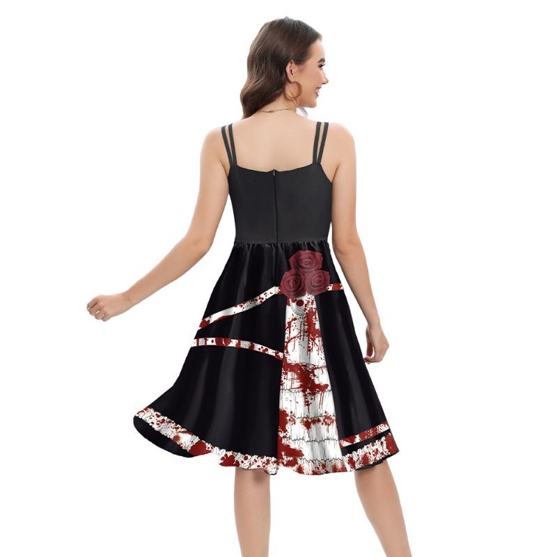 Halloween Blood Stained Horror Middress Summer Women's Suspender Dress Digital Print Thriller Skirt