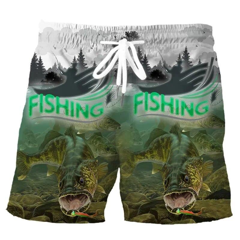 Men's Fishing Shorts Summer 3d Fish Printed Beach Fashion Casual Mens Shorts Men's Comfortable and Breathable Drawstring Shorts