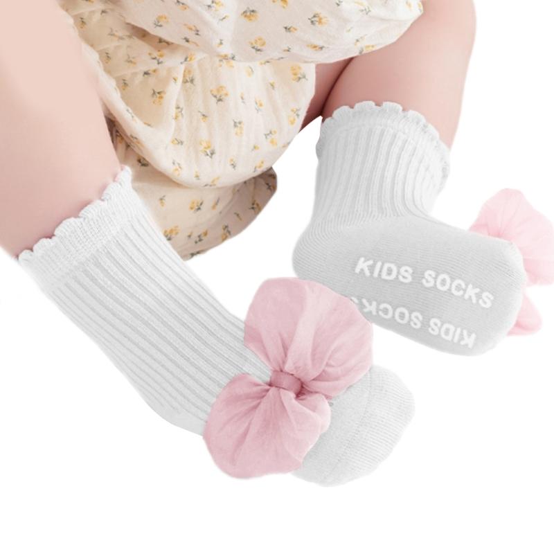 Children Socks with  Not  Slip Bottom & Lace Bowknot Toddler Safety Socks Smooth Stitching Socks for 1 to 5 Years