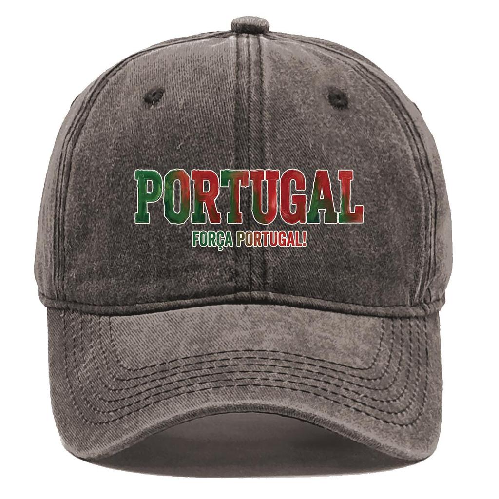 "PORTUGAL" "FORCA PORTUGAL" Flag Printed Baseball Hat , Adjustable Baseball Cap Curved Brim Retro Headwear Distressed Woman's Cap