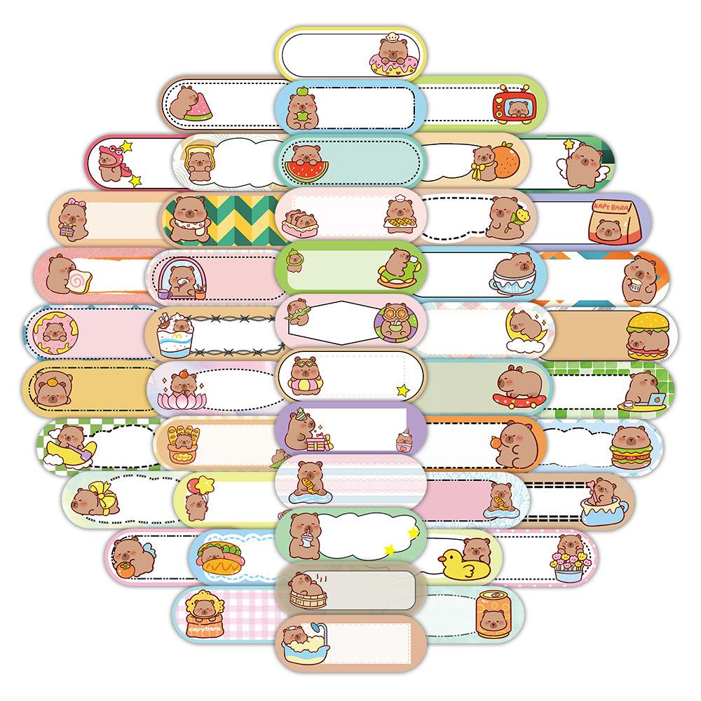 10/30/60pcs Cute Capybara Series Name Label Stickers Decals DIY Stationery Laptop Luggage Notebook Funny Decoration Sticker Pack