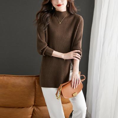 Design Reißverschluss Halbrollkragen einfarbig Strickpullover Oberteil Damen Herbst und Winter neuer Pullover mit Unterhemd