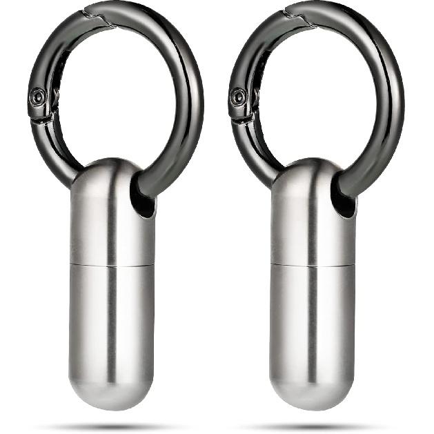 2 Pieces Mini Small Keychain Pill Holder Waterproof Keychain Pill Holder Container Portable Titanium Alloy Box Case for Travel Purse Pocket