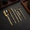 Brass Tea Ceremony Tools Set 5-Piece Grooming Kit Gongfu Brewing With Spoon Tongs Brush Knife Fork