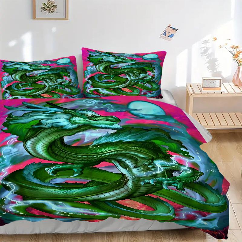 

3pcs Dragon Art Print Duvet Cover Set, 1 Duvet Cover + 2 Pillowcases (No Insert), High-Definition Print, Home & Dorm yy251123020 135x200cm