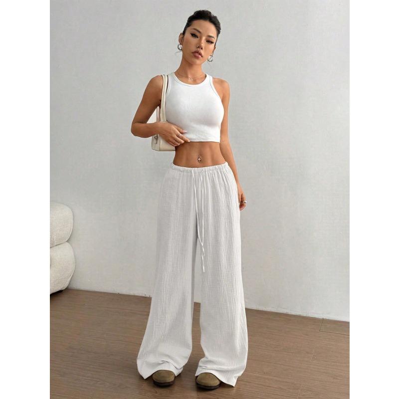 

DAFIFY Женские модные повседневные однотонные брюки с высокой талией и принтом, брюки и капри S белый