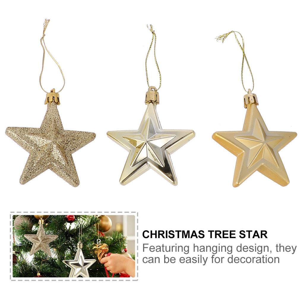 18Pcs Christmas Five Pointed Star Decor Plastic Hanging Ornament for Tree Home Office Hotel School Store Xmas Decoration