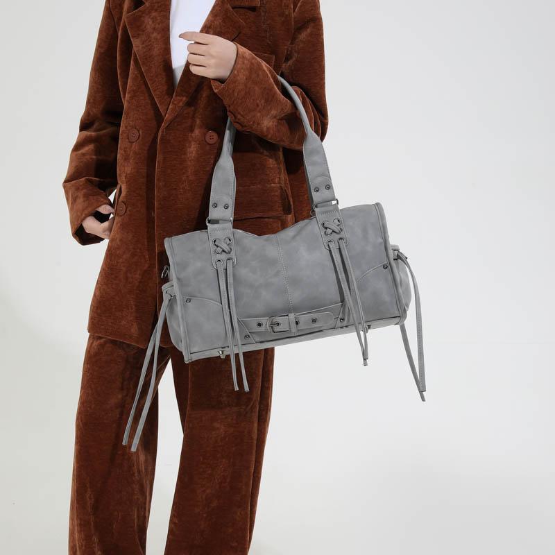 Suede Tote Bag Women's Fashion Shoulder Bag with Lace Up Detail and Adjustable Crossbody Strap