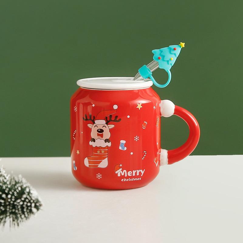 

Рождественская кружка с изображением лося, креативная красная кружка для пожилых людей, высокая рождественская шляпа, керамическая кружка, милая 301-400ml