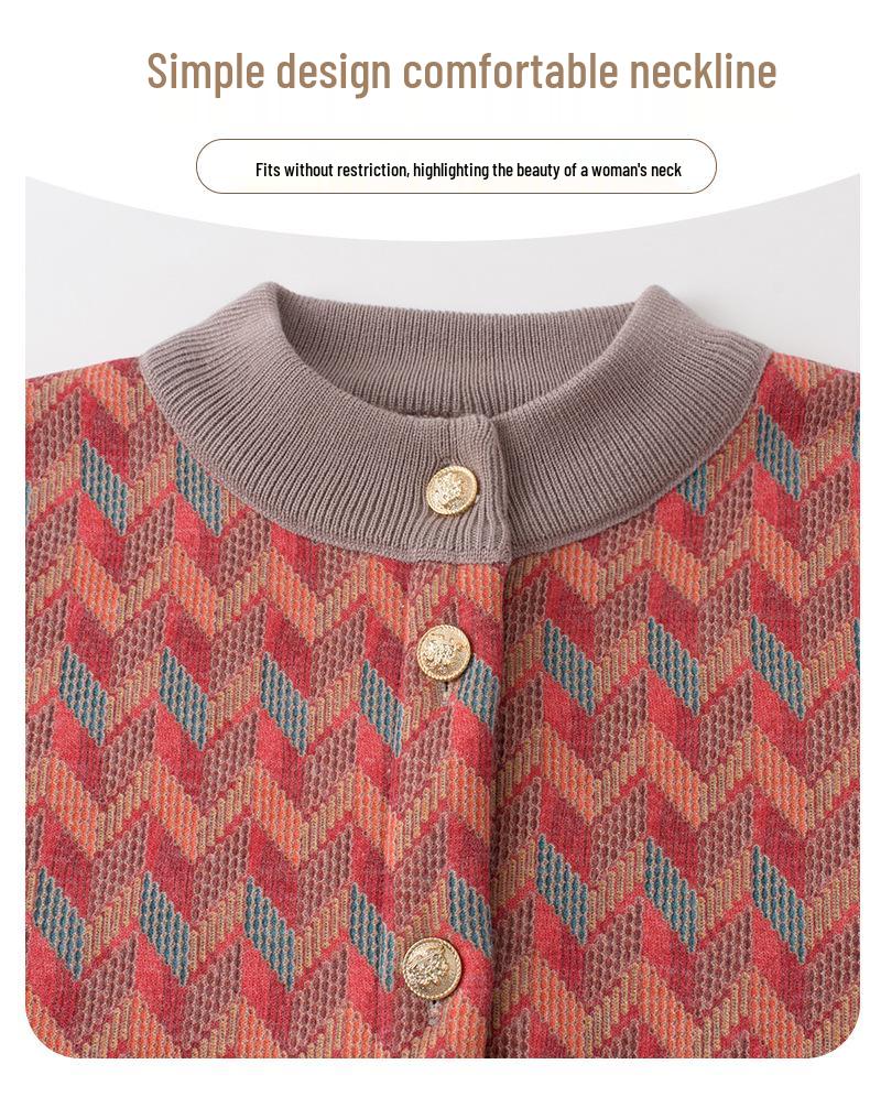 Women's Winter Wool Cardigan: Fleece-Lined Sweater for Middle-Aged & Elderly, Thickened for Autumn/Winter, Ideal for 60+.