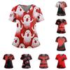 Damen Halloween Print V-Ausschnitt Doppeltaschen Kurzarm Gespaltenes Saum Medizinischer Kittel Krankenschwester Uniform Arbeitshemd