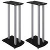 Speaker Stands (2 Pcs) Black & Silver Tempered Glass 3 Column Design