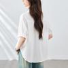 Latest Summer Korean Short-sleeved Blouse for Women Korean Relaxed Fit Double Pocket Thin Versatile Mid-sleeved V-neck