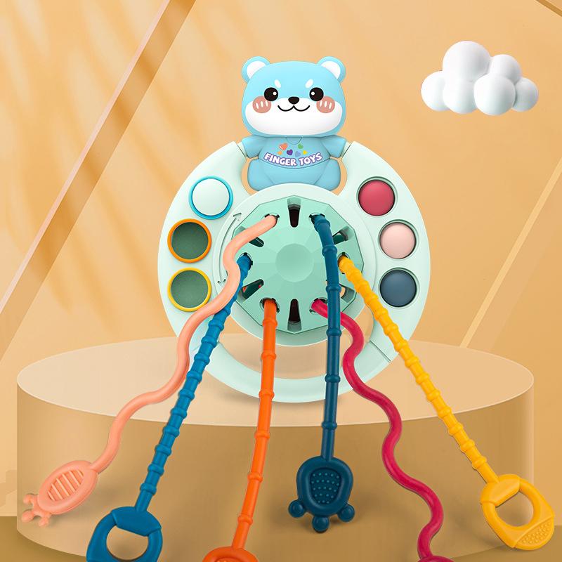 

Сенсорні розвиваючі іграшки Pull String Іграшка Монтессорі 6 12 місяців Силіконова іграшка для прорізування зубів для дитячої коляски Розвиваюча синій