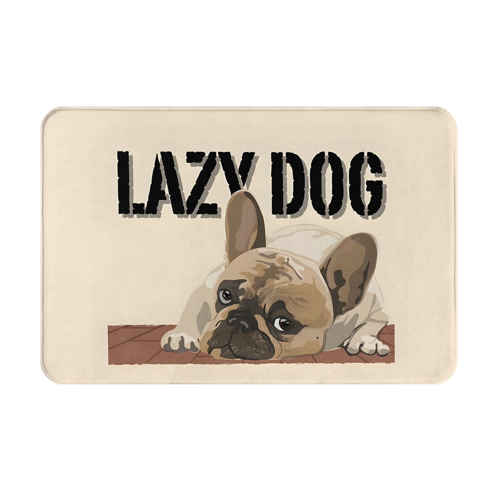 

French Bulldog Illustration Doormat Beige Brown Black Printed Polyester Machine Washable Cold Water Only 80x50cm 40cm x 60cm