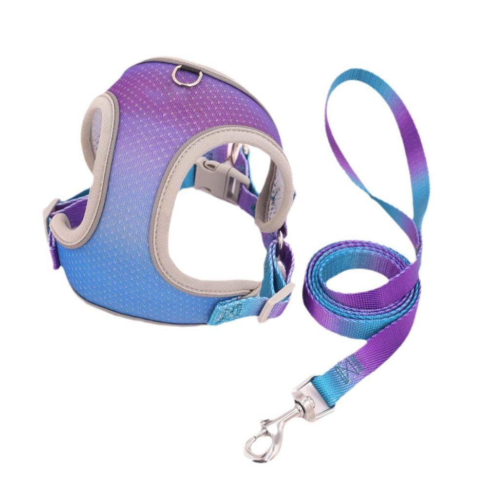 With Reflective Strap Dog Chest Back Dog Leash Gradient Color Dog Walking Leash  Puppy