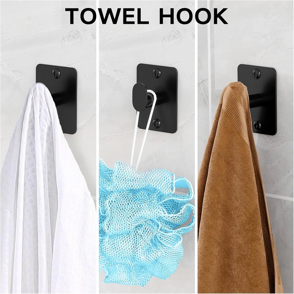 Matte Black 4-Piece Bathroom Accessories Set Aluminum Stainless Steel 24" Towel Bar Robe Hooks Toilet Paper Holder Wall-Mounted