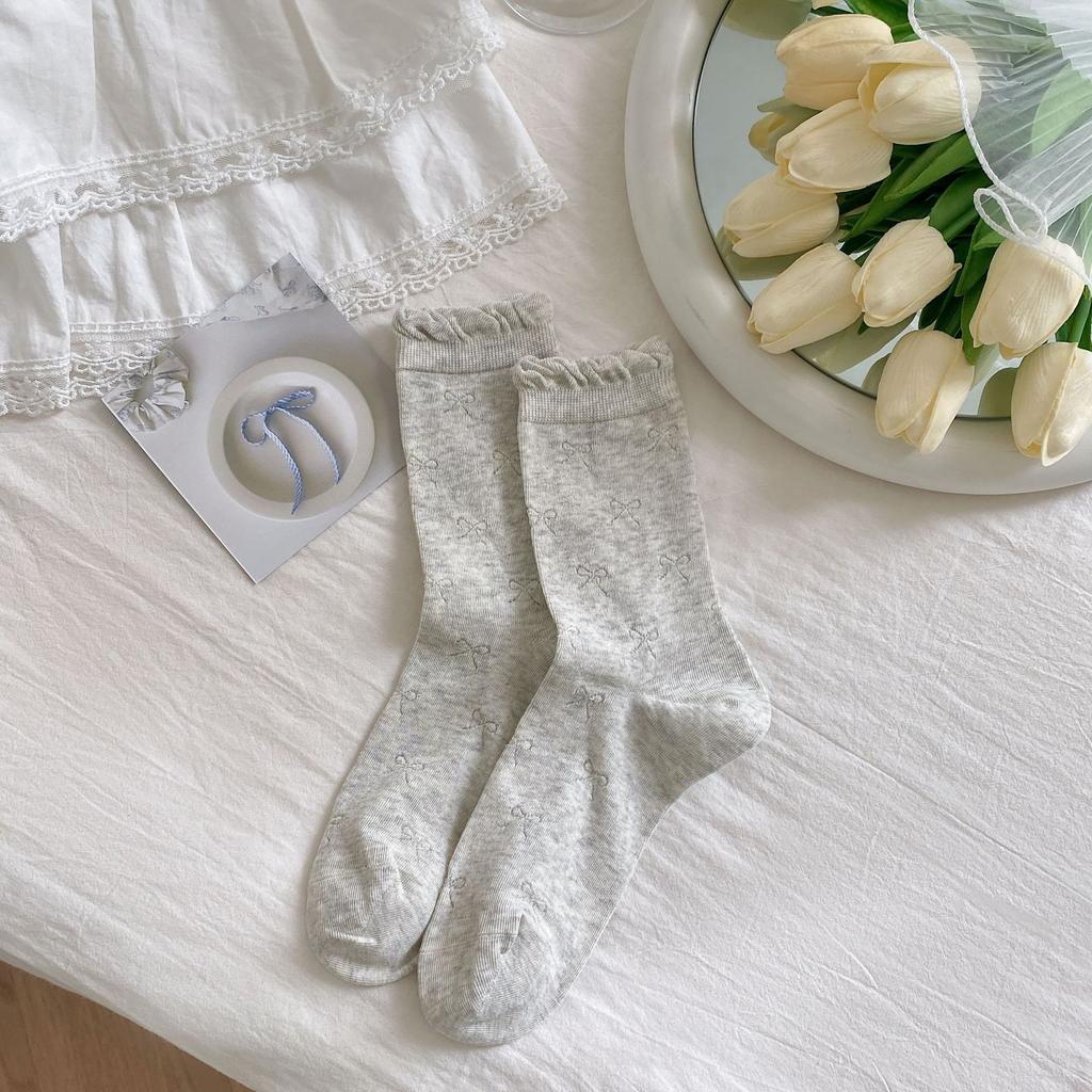 Boneless Socks, Women'S Thin Hollow Tube Socks, Bow Ballet Style Women'S Socks, Bubble Mouth Lace Piles Of Socks