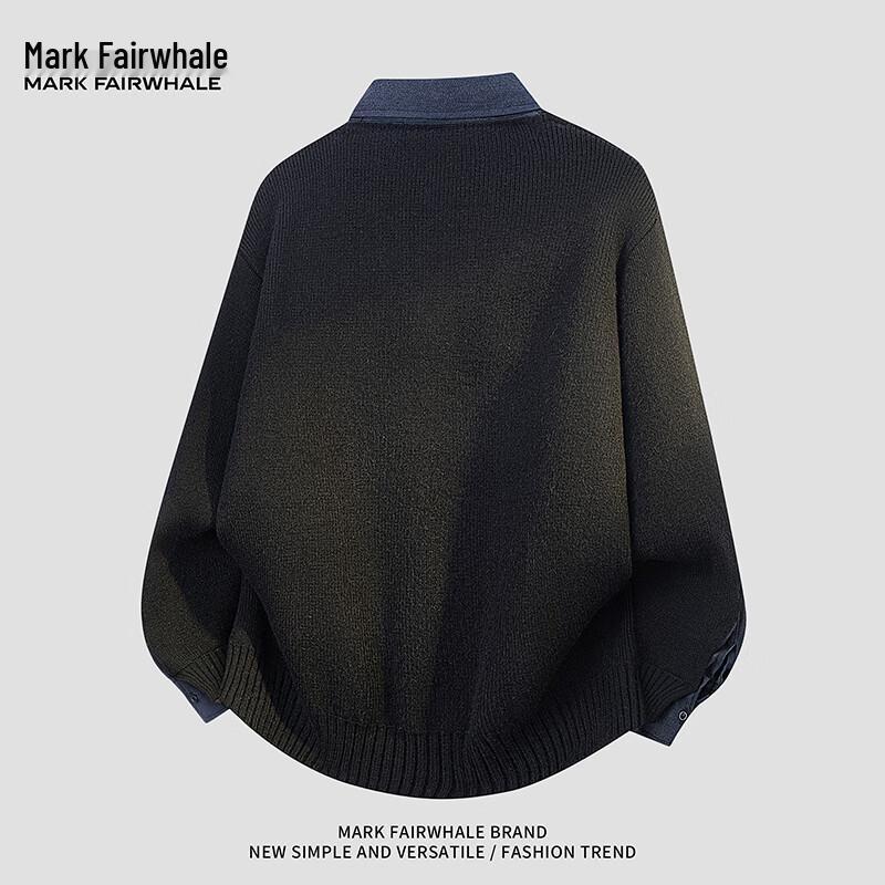 Mark Fairwhale American Style Fake Two-Piece Polo Collar Knit Sweater