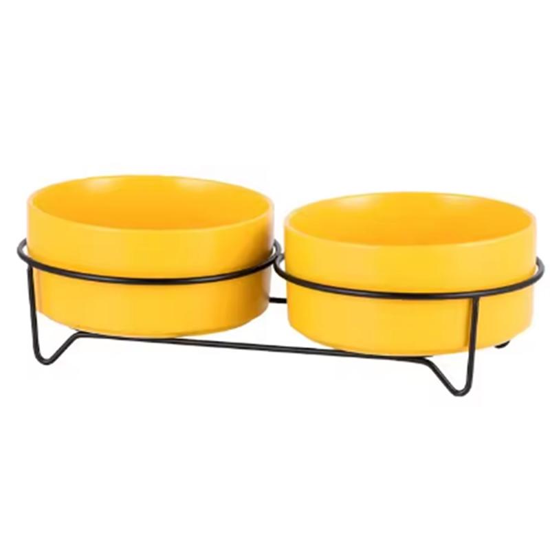 

M-Modern-Dog Cat Elevated Food Water Bowls Stand Feeders Large Capacity Pet Drinking Supplies Yellow 850Ml