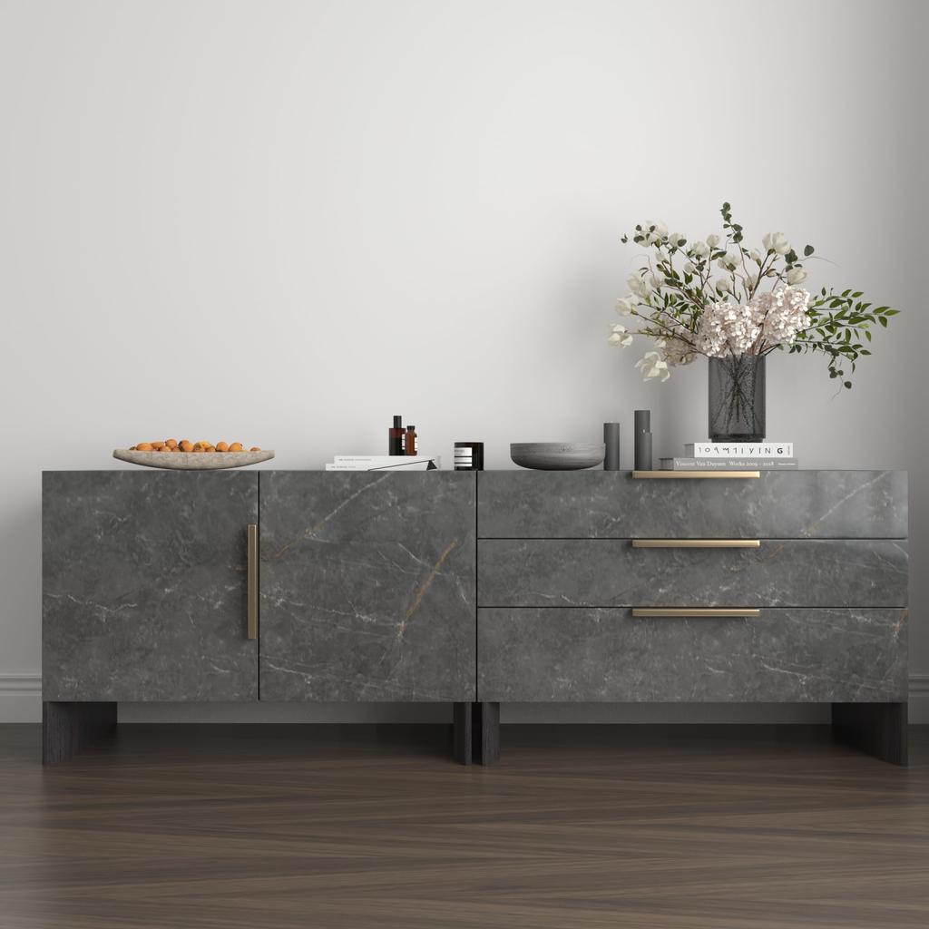 JSEVEM Wallpaper Sticker, Marble Sheet, Cutting Sheet, Remake Sheet, Marble Look, Dark Gray, Glossy, Interior Reseal, Kitchen Table, Thick, Waterproof