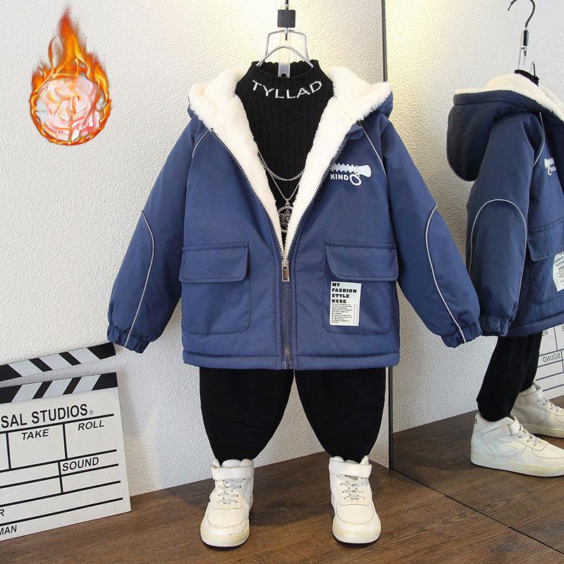 Children's Handsome Thick Hooded Coat Autumn/winter Boys Letter Print Loose Padded Jacket