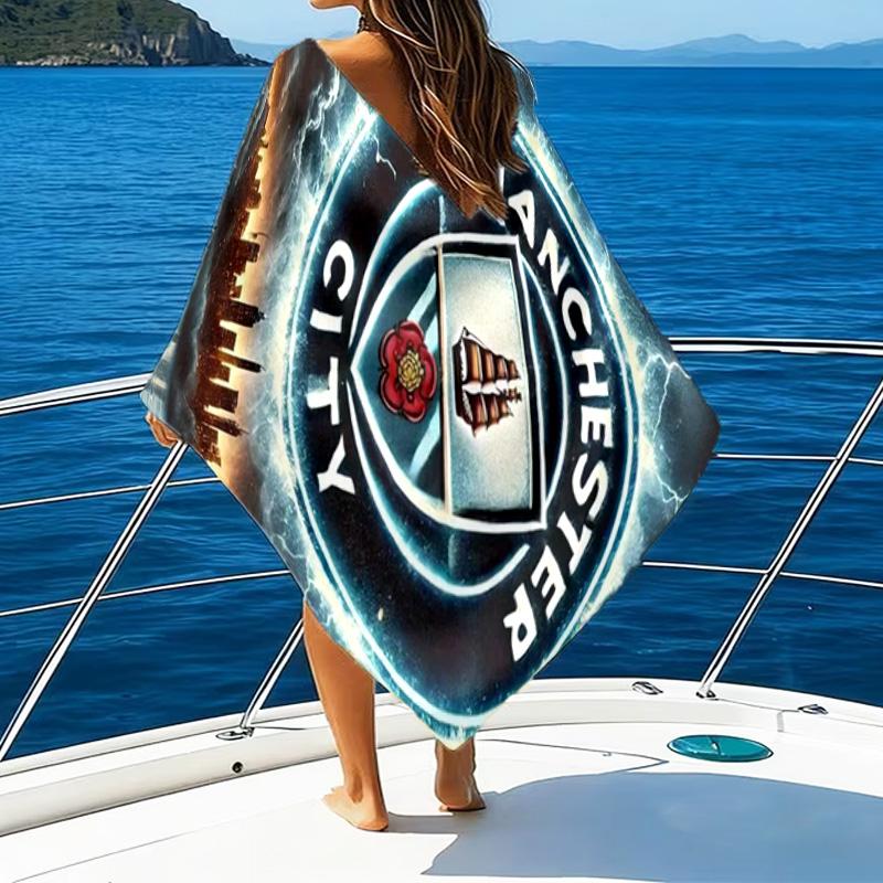 Serviette de Plage Imprimée City Football Club, Microfibre Super Douce, Cadeau Parfait Anniversaire, pour Piscine, Plage, Voyage, pour la famille et les amis