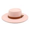French Double Belt Buckle White Woolen Hat Flat Top Top Hat Female British Retro Style Wide Brim Felt Hat
