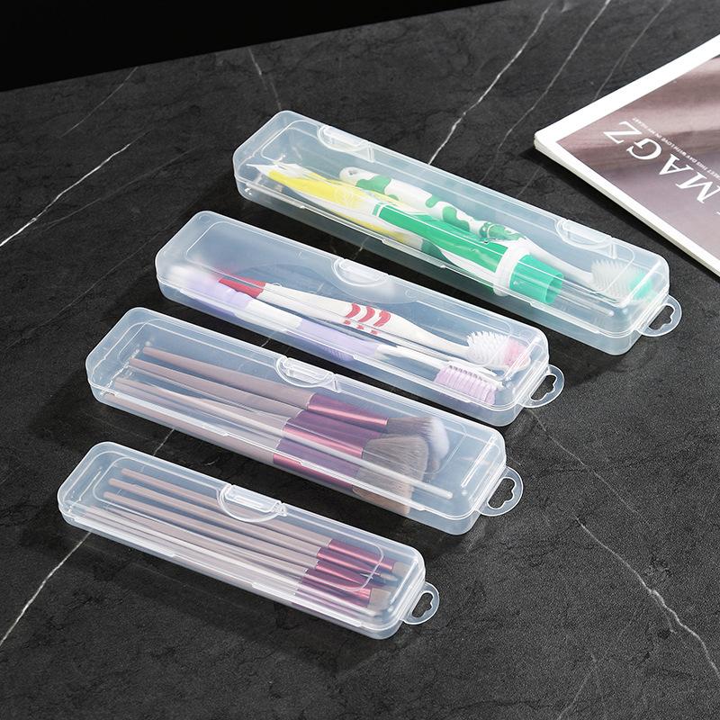 1Pc Portable Makeup Brush Organizer Eyebrow Pencil Tableware Chopsticks Transparent With Cover Storage Box Kitchen Accessories