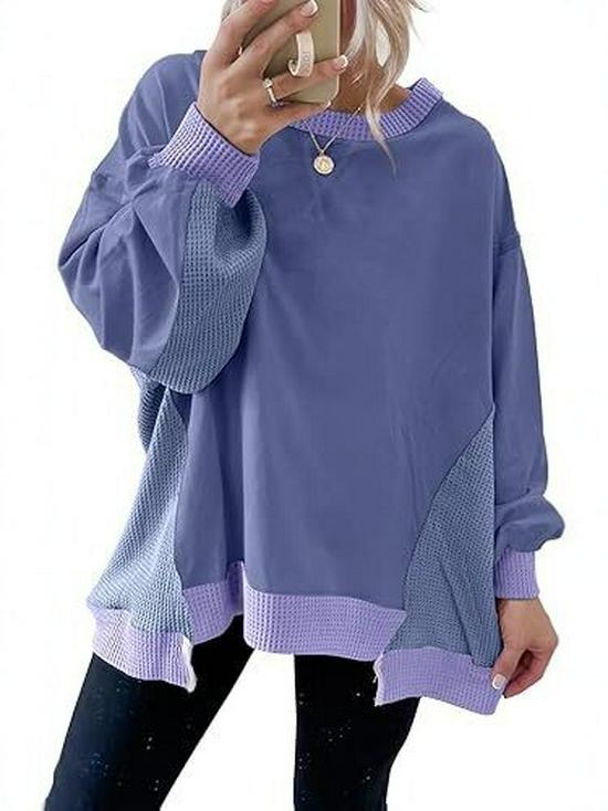 2026 Autumn/Winter Women's Fashion: Color Block Casual Loose Hoodie with Unique Design