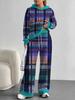 Square Splicing European, American Autumn and Winter Casual Long-sleeved Suit Women's Hooded Sweater Trousers Two-piece Set
