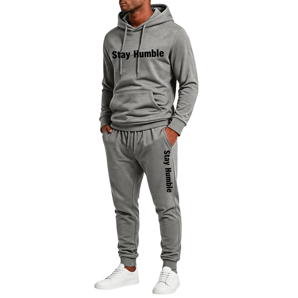 Men's Casual Graphic Print Hoodie and Sweatpants 2 Piece Set with Elastic Waist Straight Leg Pants