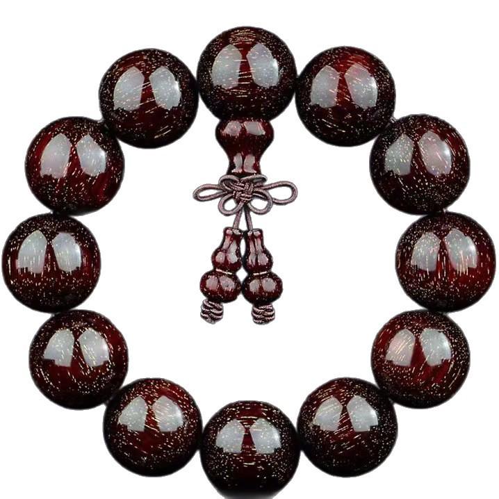 Unisex African Rosewood High-Density Gold Star Beads Bracelet - Indian Small Leaf Collectible Buddha Prayer Bracelet