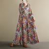 DIMANAF 2025 Women Plus Size Spring Long Dress Loose Basic Printing Vintage Casual Floral Oversize Long Sleeve Maxi