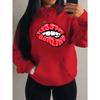 Kiss Me Darling Red Lips Print Hoodies Woman Autumn Fleece Hoody Casual Hip Hop Streetwear Loose Pullovers
